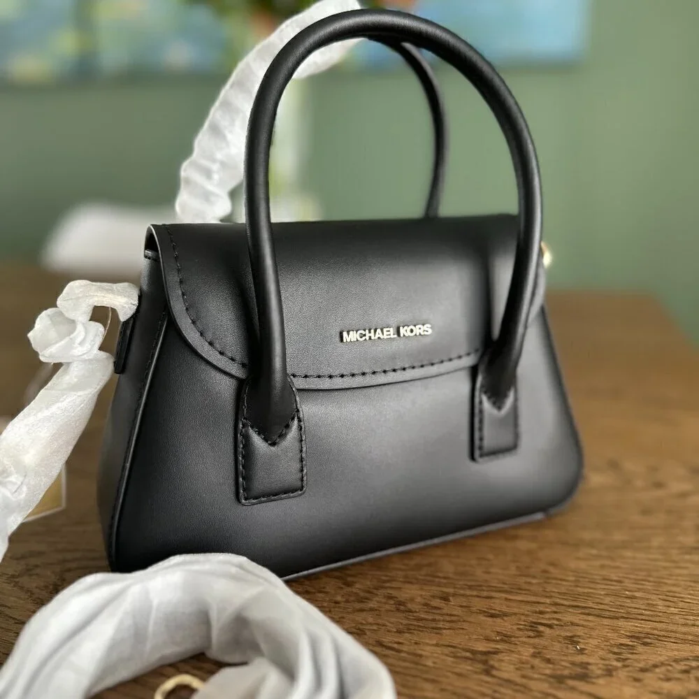 NEW! NWT Michael Kors Katya Small Flap Satchel Crossbody Purse Bag Black WOmen